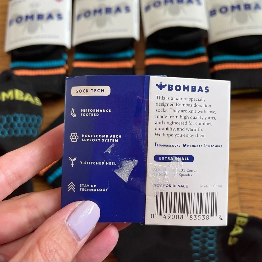 NEW Bombas Tall Socks Black Bundle of 5 Size XS NWT